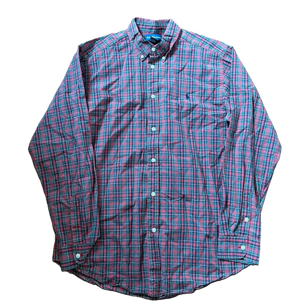 Ralph Lauren Men XL 18-20 Plaid Cotton Button Down Shirt Red Long Sleeve Pony